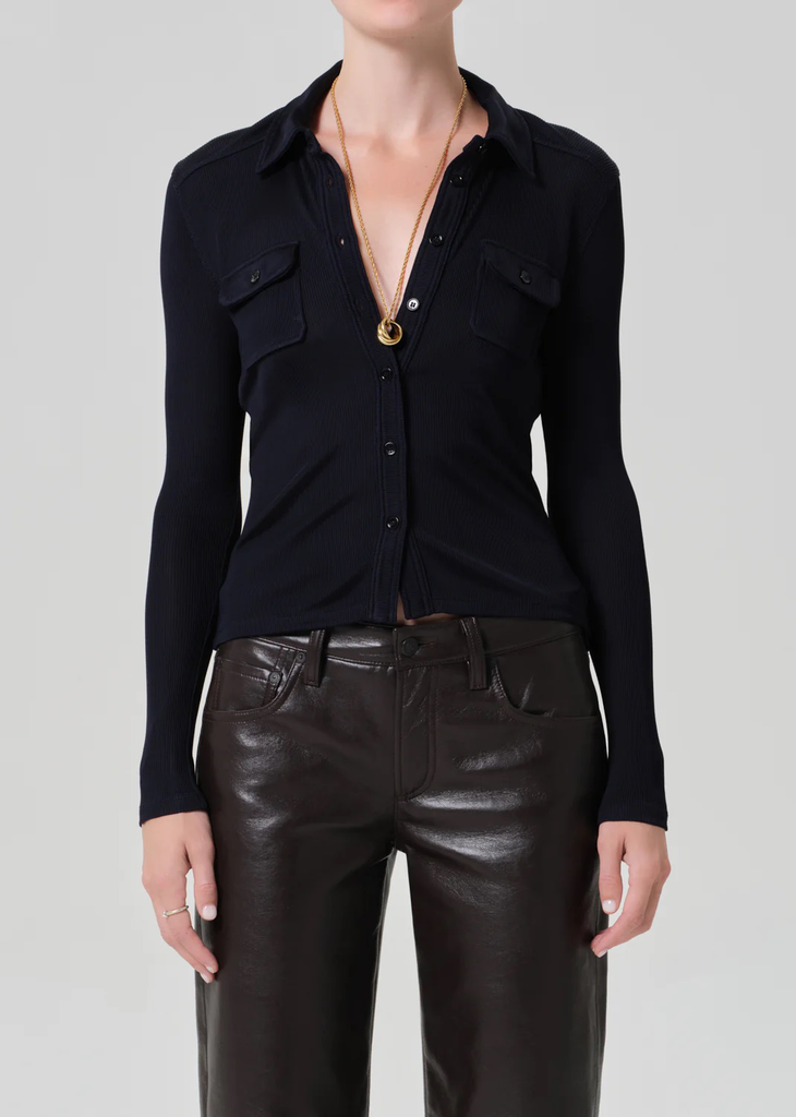 Longsleeve Clea Shrunken Shirt Navy