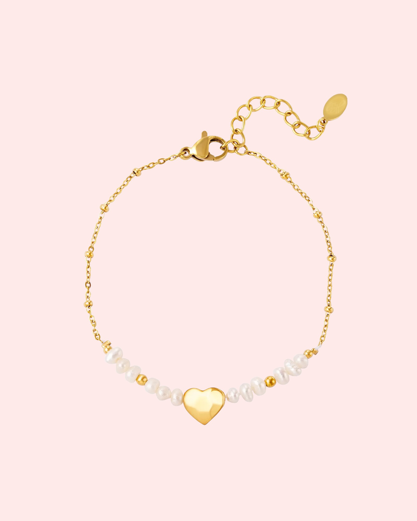 Armband Pearl and Heart Gold