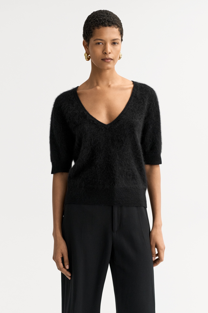 T-Shirt Brushed V-Neck Black