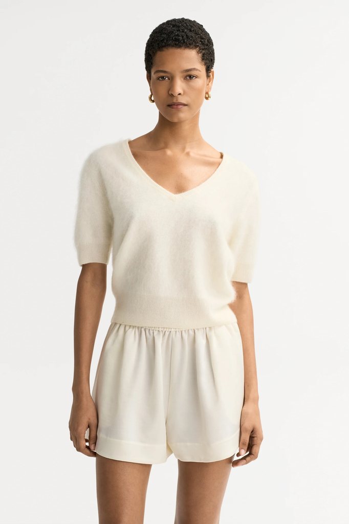 T-Shirt Brushed V-Neck Feather White