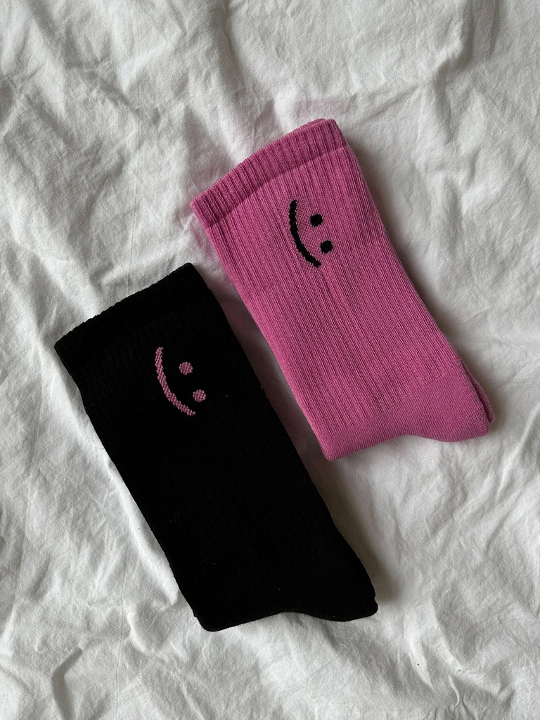 Socken Smiley Doppelpack Schwarz und Pink
