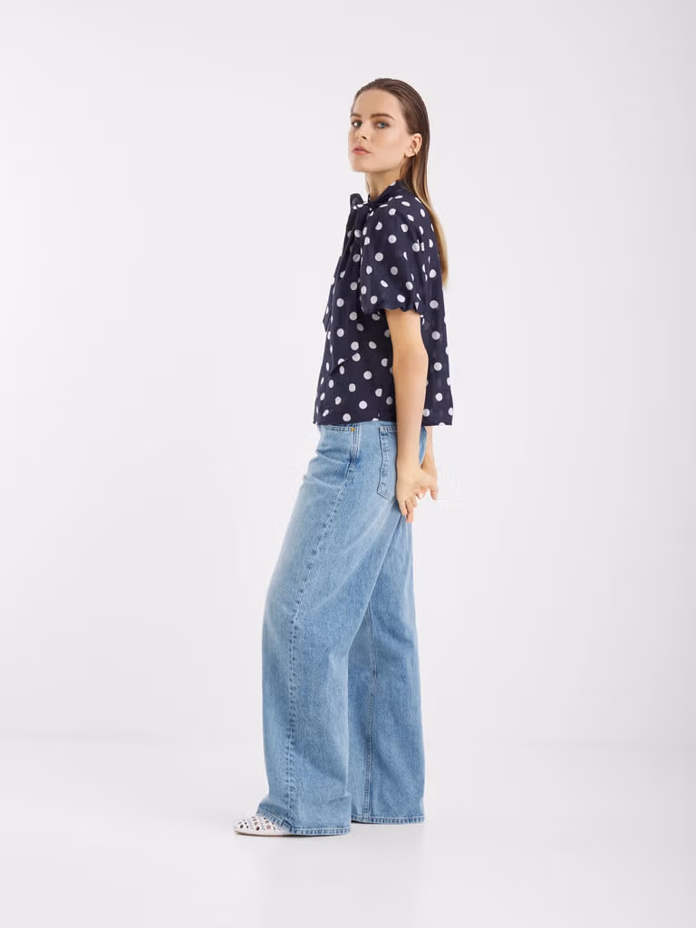 SoSue - Bluse Bow Slim Dots Navy Off White