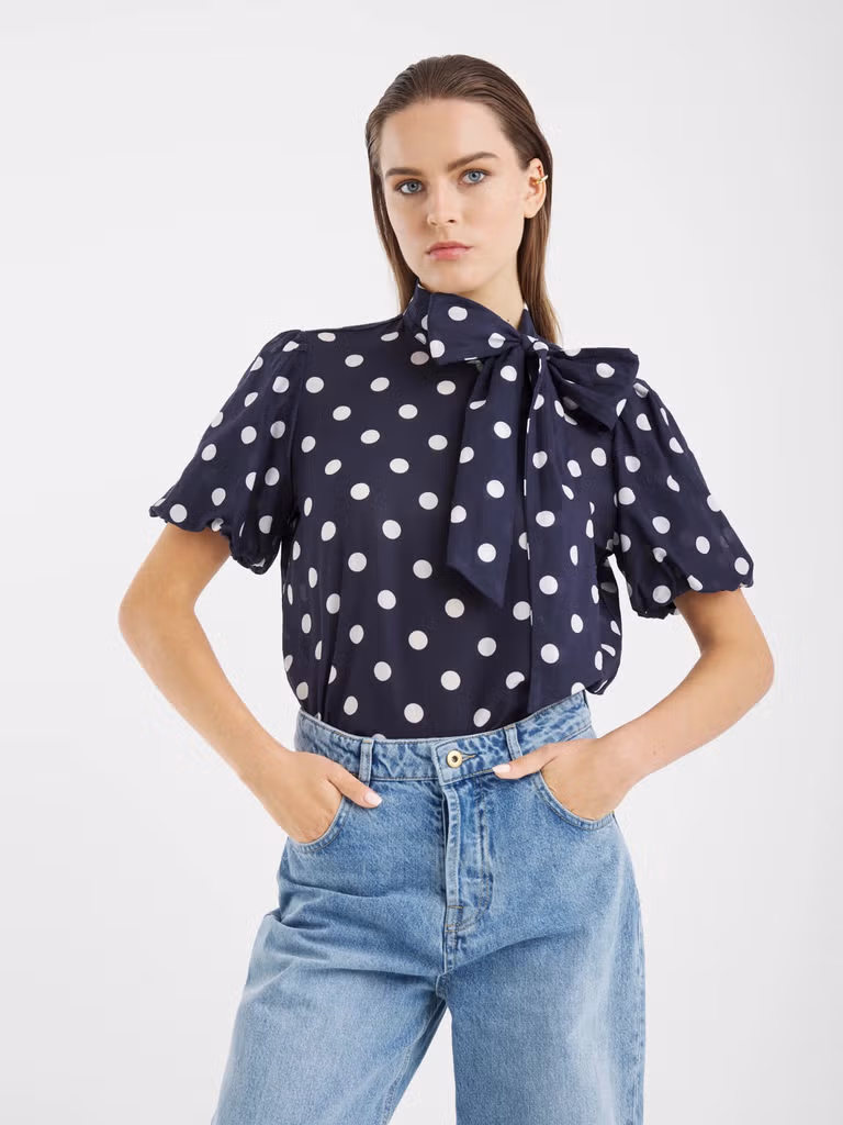 SoSue - Bluse Bow Slim Dots Navy Off White