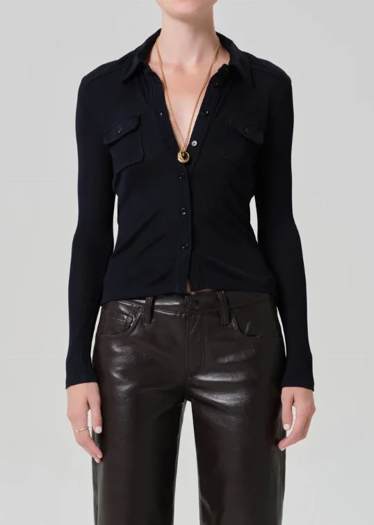 Longsleeve Clea Shrunken Shirt Navy