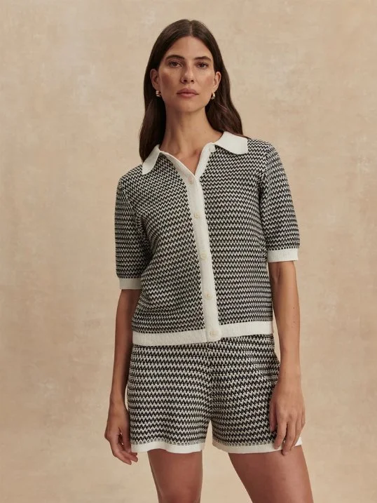 Polo Knit Top Gaelle Snow White/Black