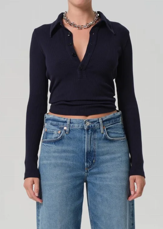 Long Sleeve 60's Polo Navy