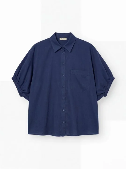 Bluse Cowboy Collar Voile Navy