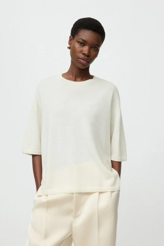 Pullover Cashmere Boyfriend Tee Feather White