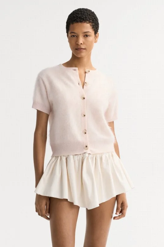 Cardigan Brushed Short Sleeves Powder