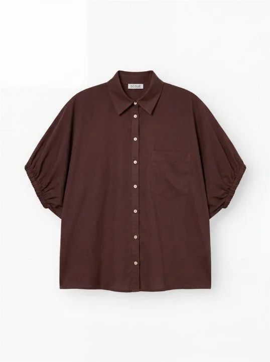 Bluse Cowboy Collar Voile Brown