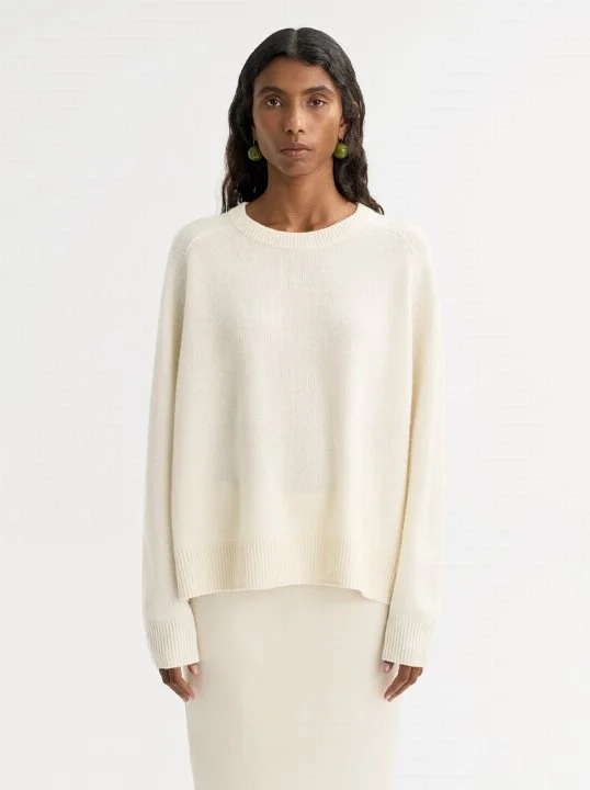 Pullover Boyfriend Crewneck Feather White