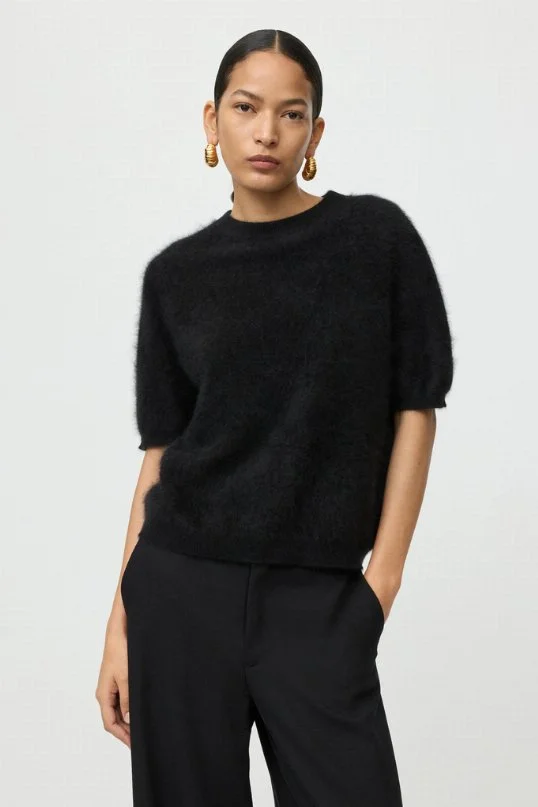 Pullover Cashmere Brushed Short Sleeve Black