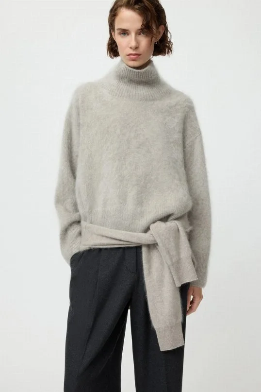 Pullover Cashmere Brushed Boyfriend Turtleneck Greige