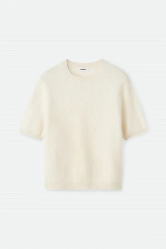 Pullover Cashmere Brushed Short Sleeve Feather White