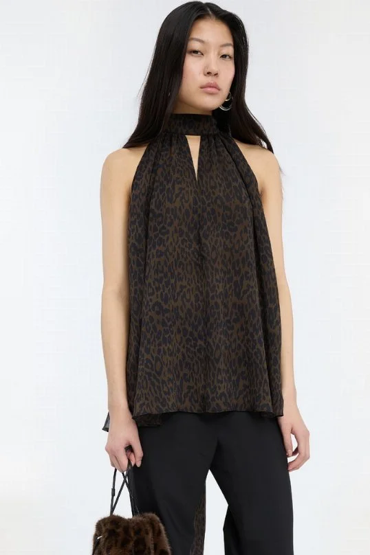 Top Halterneck Bow Leopard