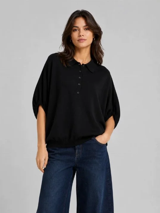 Pullover Cowboy Polo Knit Black