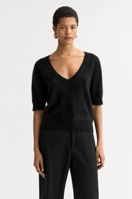 T-Shirt Brushed V-Neck Black