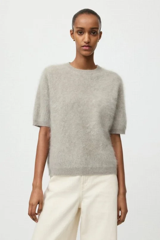 Pullover Cashmere Brushed Short Sleeve Greige