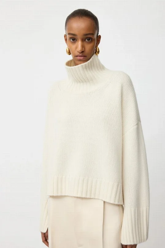 Pullover Cashmere Girlfriend Turtleneck Feather White
