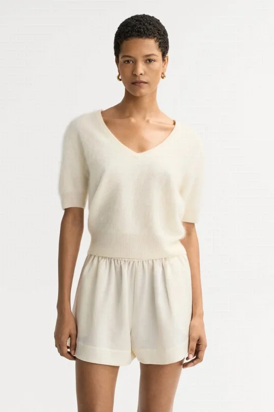 T-Shirt Brushed V-Neck Feather White