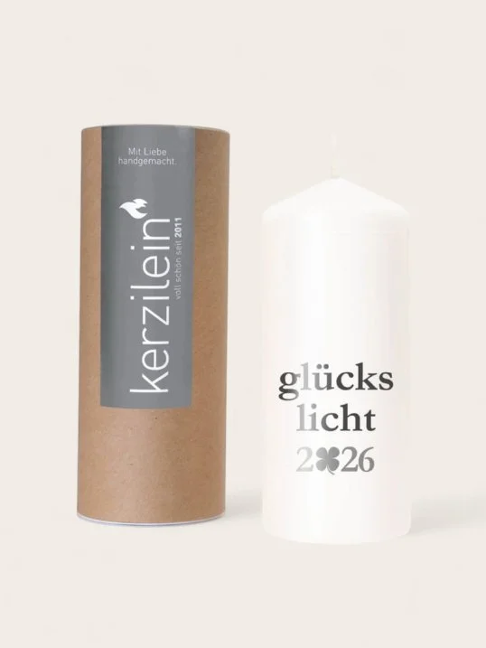 Kerze Grau GLÜCKSLICHT 2026