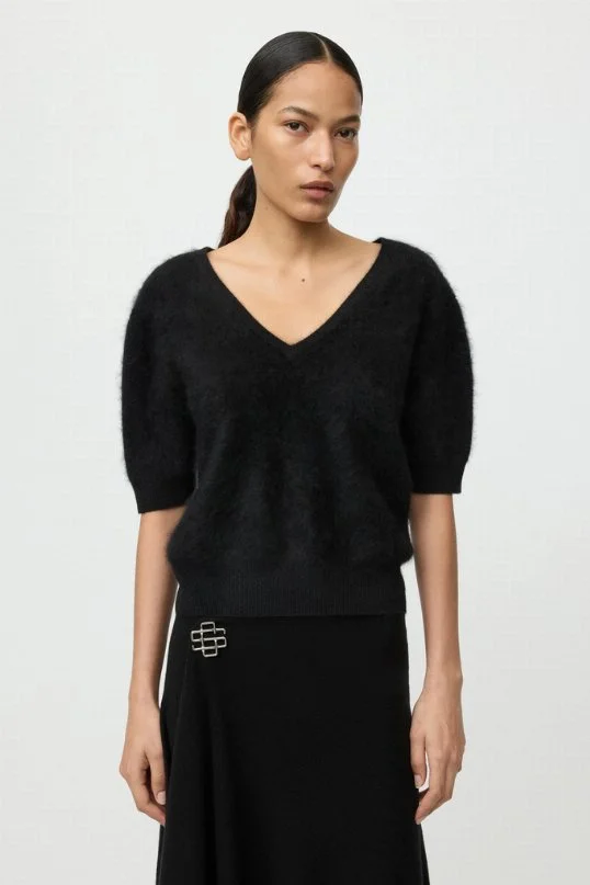 Pullover Cashmere Brushed V-Neck Schwarz